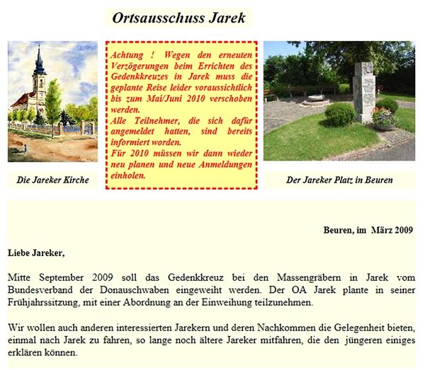 Verschiebung der Jarek - Reise von Sept. 2009 auf Juni 2010.