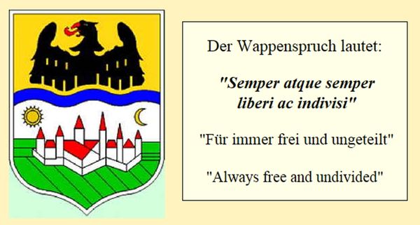 Das Donauschwäbische Wappen mit den wichtigsten Symbolen aus der Donauschwäbischen Geschichte.