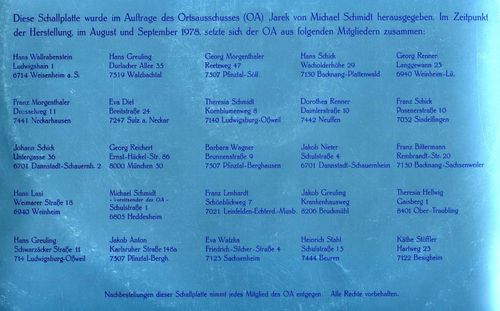 Bild 4 - Rückseite (untere Hälfte) der Schallplattenhülle "Unser Jareker Sproch II".